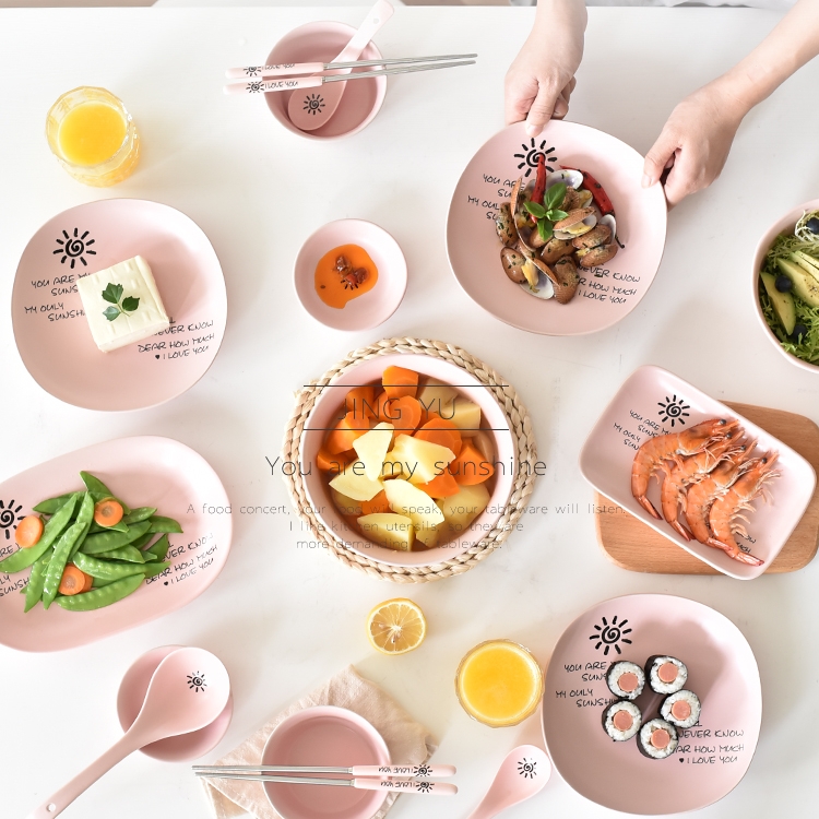 Creative dishes suit household Japanese eat dish bowl chopsticks dishes 4 people 10 2 6 contracted tableware ceramics