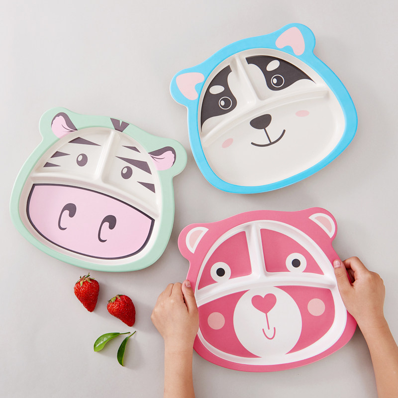 Papa Bear Bamboo Fiber Tableware Cartoon Animal Children Three Meal Plate Home Creative Baby Meal Plate Divided