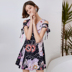 Cocoon Mall với cùng một đoạn 19 mùa hè, cà vạt cổ chữ V mới của phụ nữ in ngắn - Váy eo cao đầm nhún eo che bụng Váy eo cao