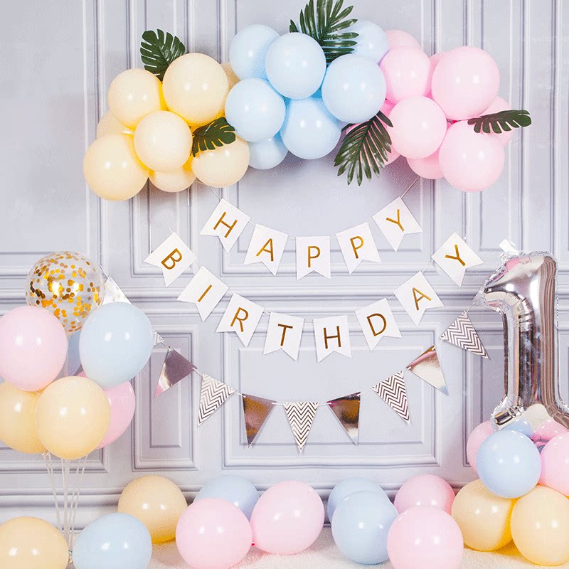 ins style Simple Mori balloon chain birthday decoration scene 100 days family party male and female baby background
