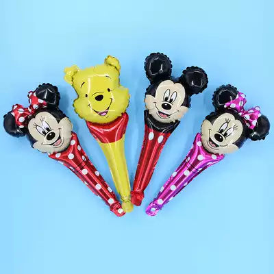 Tanabata birthday aluminum film shaped balloon stick long strip Children's Day cartoon handheld stick toy push stall