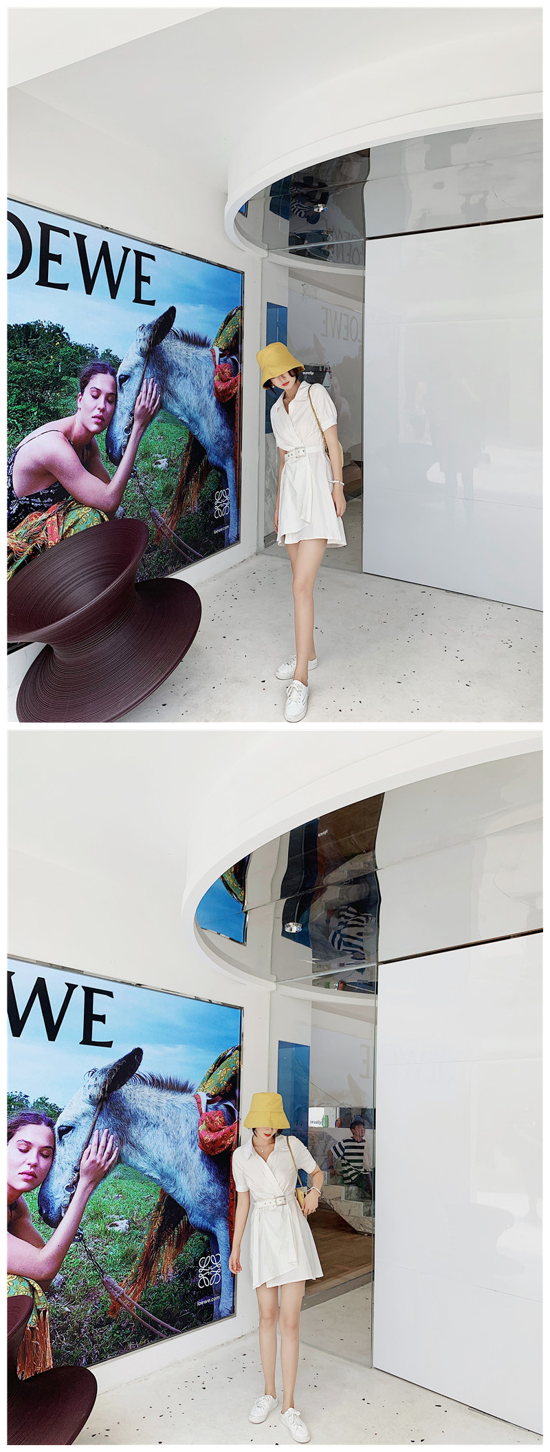 VK旗艦店 韓系文藝V領側排扣腰帶襯衫不規則短袖洋裝