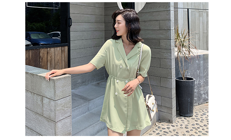 VK旗艦店 韓系復古西裝領雙排扣連身褲套裝短袖褲裝