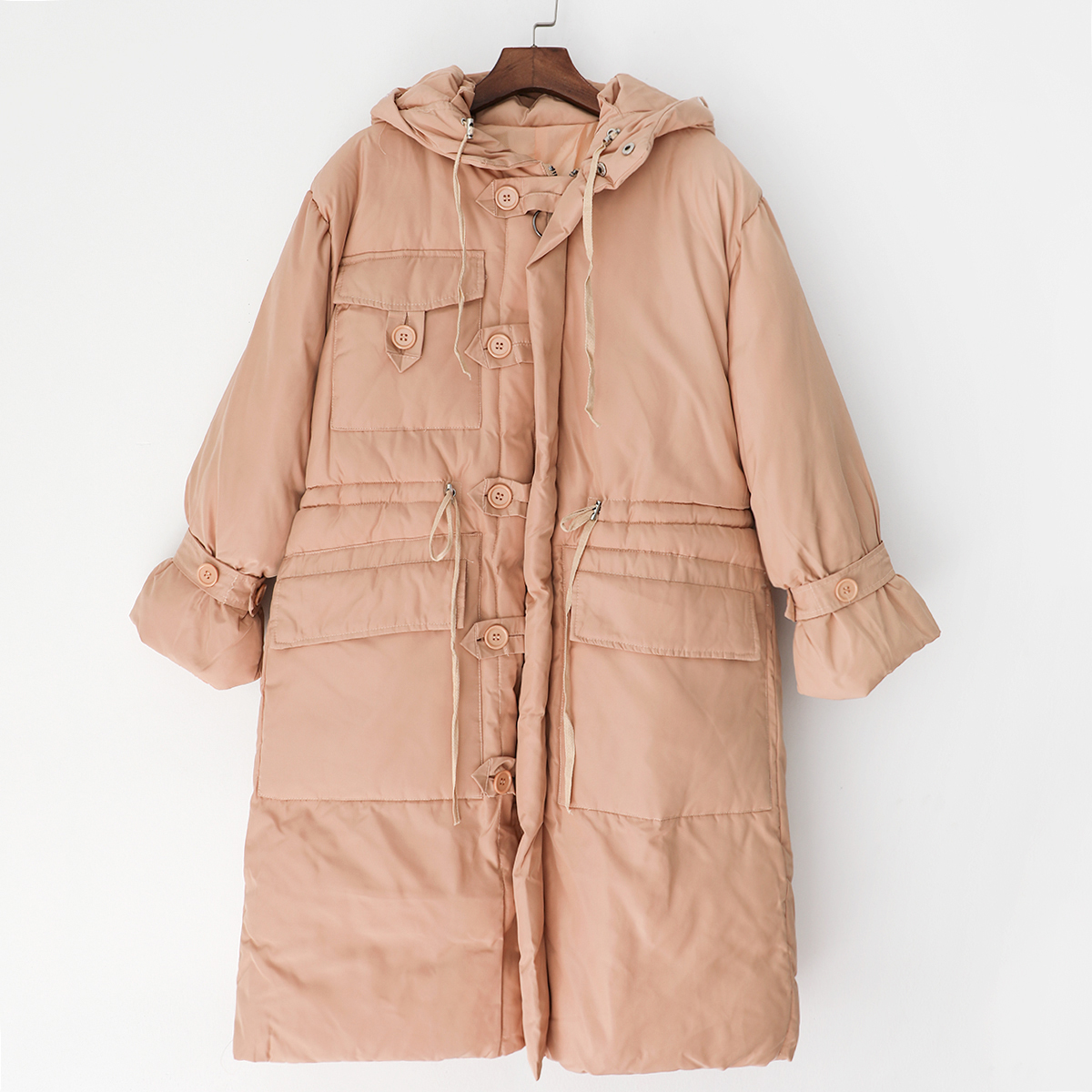 Áo khoác cotton C5 nữ hoang dã mới dài dây rút bánh mì quần áo rộng trùm đầu áo khoác cotton dày đã mỏng áo phao siêu nhẹ uniqlo nữ
