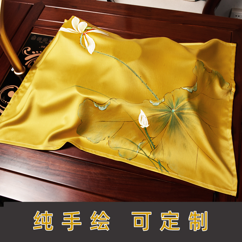 Pure Hand Painted Zen tea tray cover cloth towel satin cloth art home rectangular lid tea cup with tea table dust cover multipurpose-Taobao