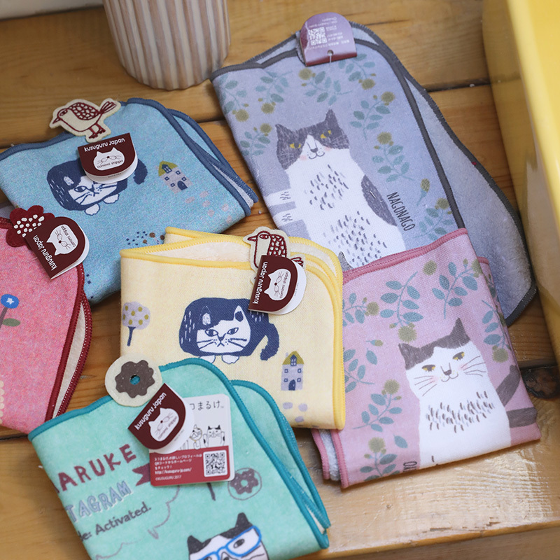 Pure Cotton Terry Square Towel, Ab Side Does Not Shed Lint, Export Genuine Product, Cat Watermark Handkerchief Towel, Square Shape, Cute