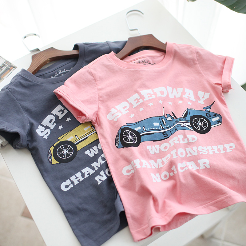 Star Racing Boy Short Sleeve T-shirt 18 Summer New Children Suit Pure Cotton Beating Bottom Half Sleeve Shirt CUHK Child Round Collar Blouse