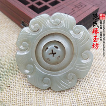 Hetian jade blue and white jade transfer jade pendant neck ornament pendant pendant Liao gold brushed double-sided carving when it comes to transport jade