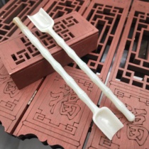 Hetian jade green white jade bamboo festival tea ceremony tea shovel jade jade article station supplies Zen tea sugar jade spoon jade shovel