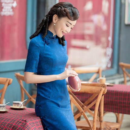 真丝旗袍夏季2018新款女[逸红颜 漫城]老上海改