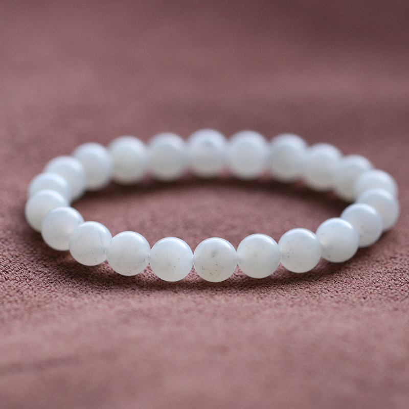 Women's natural Xinjiang Hetian jade blue and white seed material dot ink hand 8 mm round bead single ring bracelet bracelet bracelet