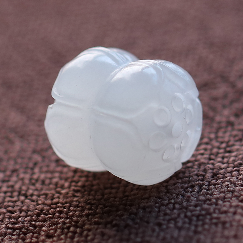 Natural Hetian jade, white jade, lotus bead, mutton fat jade, and lotus with beaded jade beads, loose beads, single bead, play accessories
