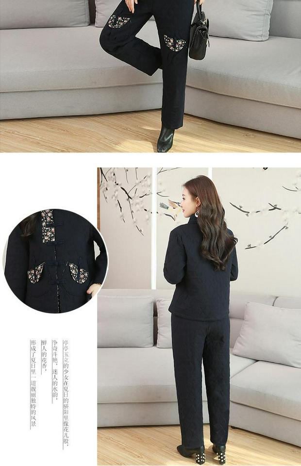 Tang phù hợp với áo khoác cotton nhỏ gió quốc gia mùa thu và mùa đông quần cotton dày phù hợp với đĩa retro khóa cotton và vải lanh hai mảnh áo phao ba lỗ nữ
