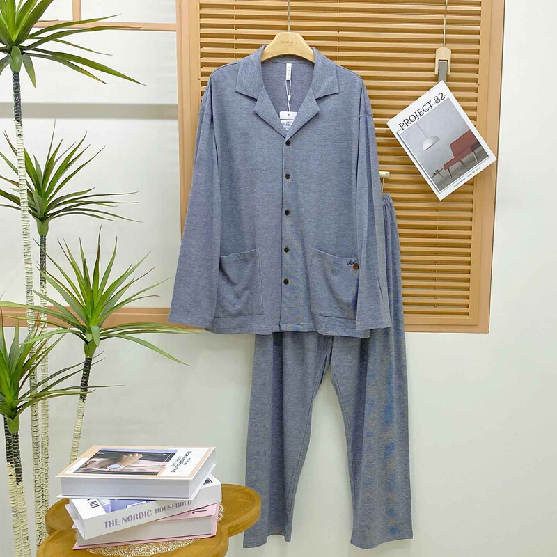 Andura Men's Pajamas 2026 Autumn Knitted Morgan Velvet Long-Sleeved Simple Casual Wearable Home Wear Set