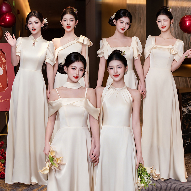 Champagne-Colored Bridesmaid Dress, Can Be Worn Casually, 2026 New High-End Niche Chinese-Style Satin Wedding Dress, Stunning Summer Dress