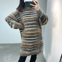 2 colour b ab long pin textured sweater female bump color striped bab Hong Kong straight post Awkward Girl 0406JD