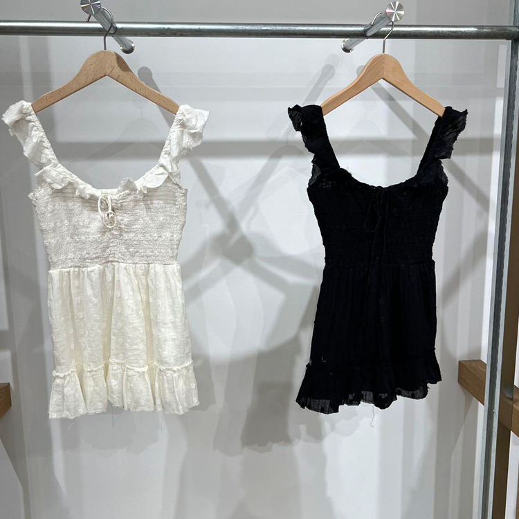 Bdg Sweet Solid Color Lace-Up Ruffle Sleeveless Dress for Women 26 Spring/Summer Small Girl It Genuine National Brand
