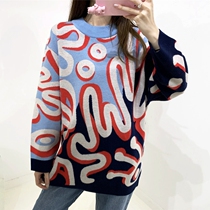 CYNTHIA XIAO autumn winter full wool parent-child line collage-knitted sweatshirt