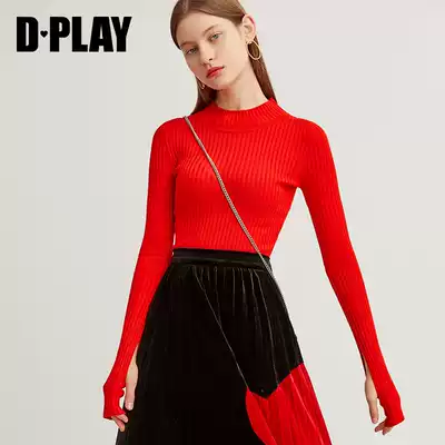 DPLAY de para autumn and winter New Year European and American red small round neck slim slim knitted base shirt Women