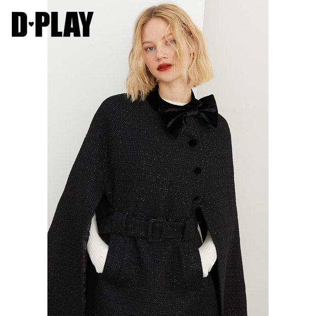 DPLAY Depala ດູໃບໄມ້ລົ່ນແລະລະດູຫນາວ Retro Palace Style Black Customized Sequined Fragrant Tweed Cloak