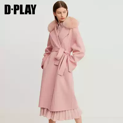 DPLAY de Para Winter New Products European and American pink detachable fur collar woolen coat coat women