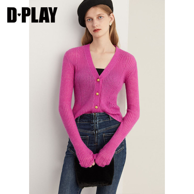 DPLAY winter light luxury wool mohair micro-glitter rose jam tipsy knitted cardigan