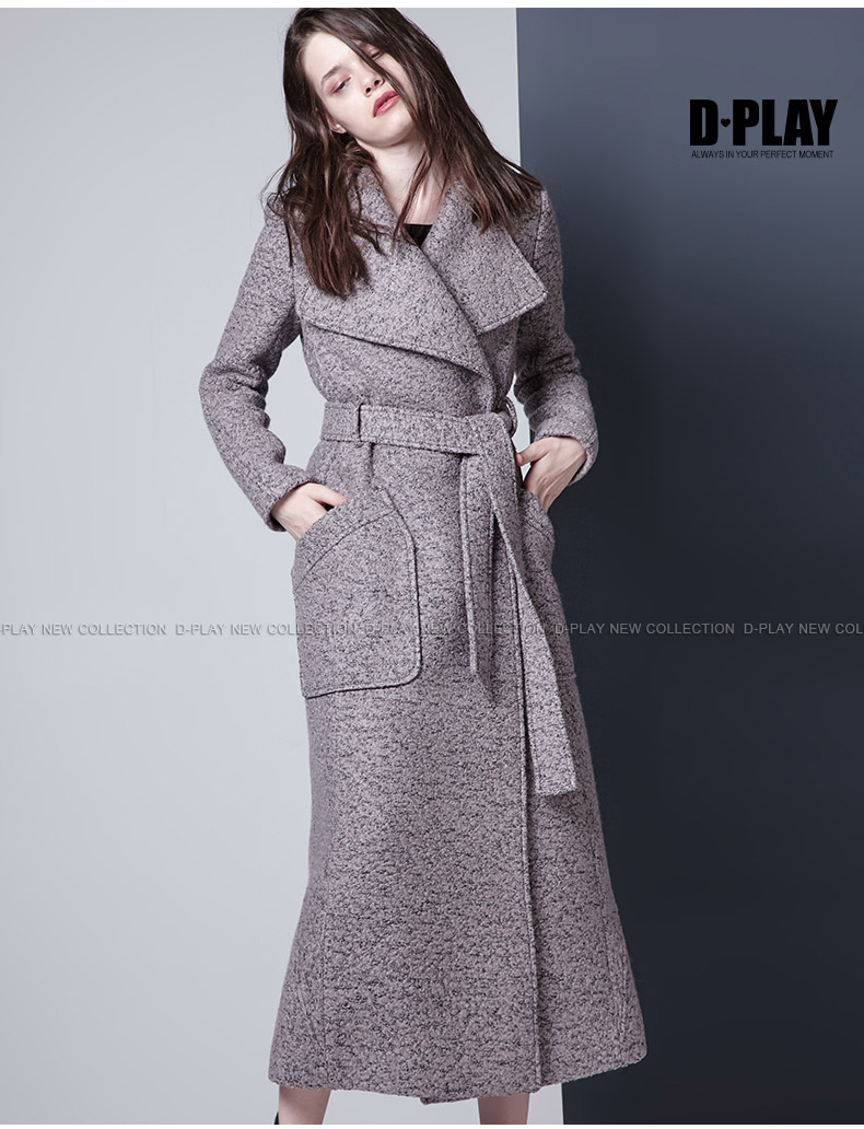 DPLAY mô hình mùa thu và mùa đông Châu Âu và Hoa Kỳ với thắt lưng và áo khoác dài đi lại OL áo khoác len mỏng lớn áo khoác dáng dài hàn quốc