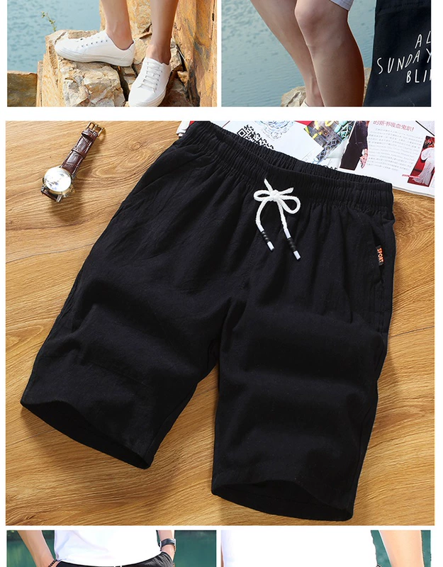 Quần đi biển cotton mùa hè nam giản dị năm điểm quần short thể thao rộng kích thước mỏng phần nhanh khô nhanh màu rắn quần lớn thủy triều