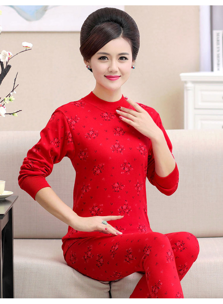 Đồ lót nhiệt đặt phụ nữ 100% cotton mùa xuân và mùa thu quần áo mùa thu quần dày trung và cũ tuổi cotton áo len mẹ