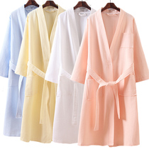 Five-star hotel nightgown mens and womens spring and summer cotton bathrobes Cotton thin pajamas Extended water-absorbing yukata