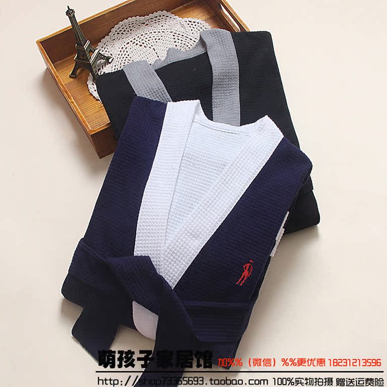 Đêm gown nam mùa xuân và mùa hè waffle áo choàng tắm nam đồ ngủ cotton phần mỏng cộng với phân bón tăng đoạn dài yukata khăn đồ ngủ 2 dây