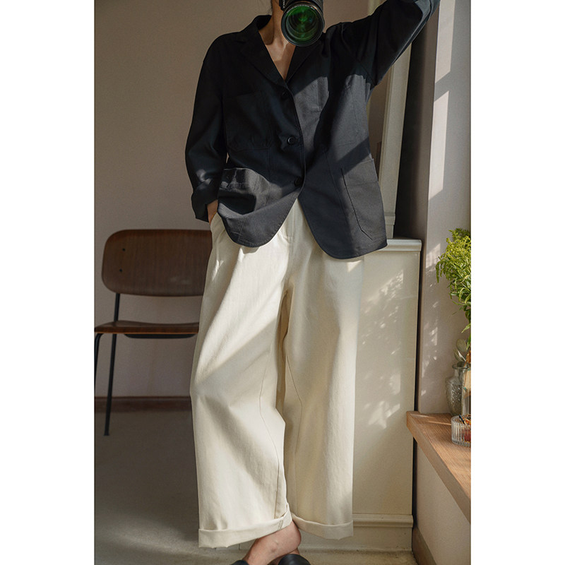 MMCC2023 spring new casual loose all-match elastic waist overalls straight-leg pants women