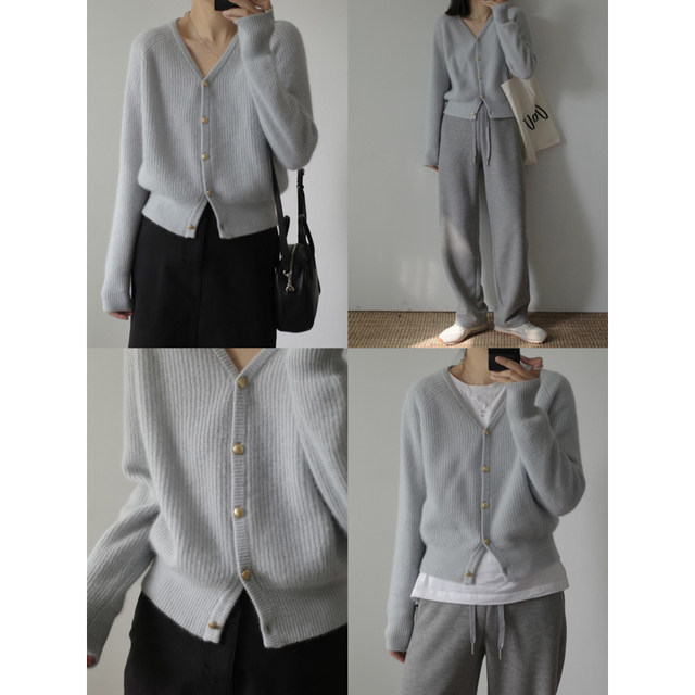 MMCC2023 autumn and winter quality, lazy style, gentle temperament, V-neck knitted cardigan, bottoming shirt, sweater jacket for women