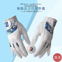New ladies golf gloves palm sheepskin hand back printed mesh nano ultra slim cloth hands breathable and abrasion resistant