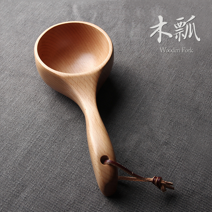 Japanese whole wood handle Wooden scoop water scoop rice scoop large wooden spoon grain rice spoon Kitchen creative wood quality spoon