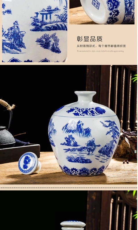 Bình gốm 5 kg cảnh quan chai gốm màu xanh trắng Jingdezhen trắng sứ trắng và trắng rỗng chai rượu vang