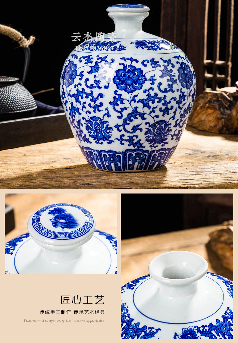 Bình gốm 5 kg 10 kg Jingdezhen chai rượu vang bình đựng rượu vang niêm phong lon chai màu trắng và bộ rượu vang trắng - Rượu vang ly uống rượu mạnh