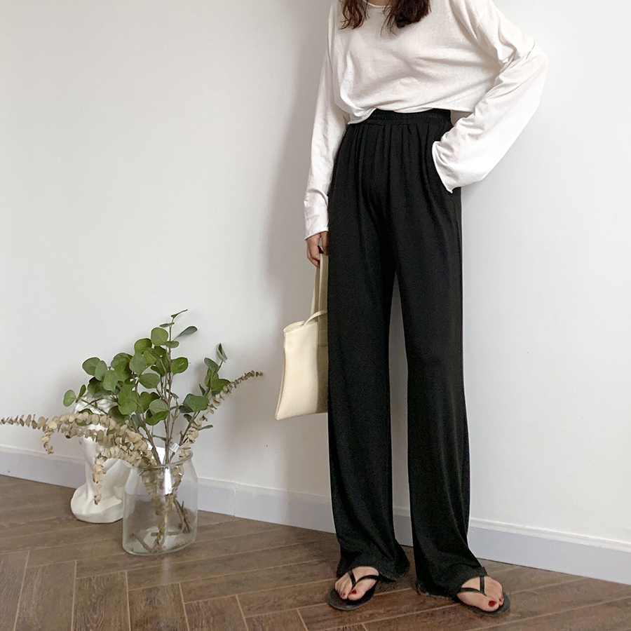 yesroom self-made spring new Korean version simple elastic all-match paper man elastic waist high waist mopping trousers