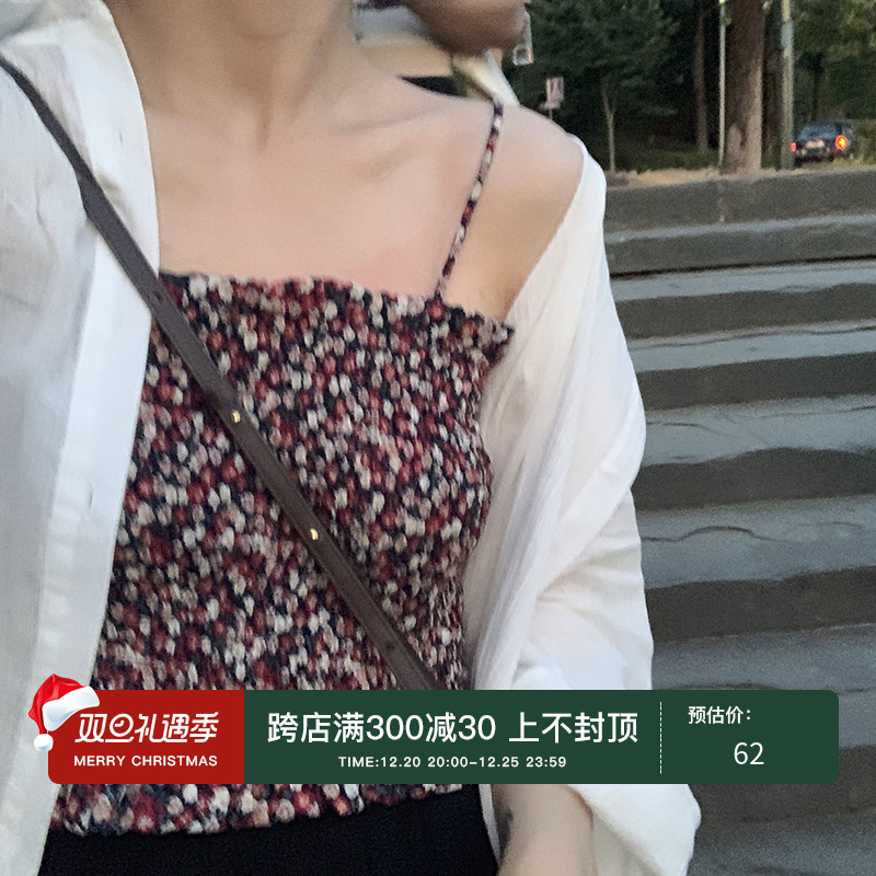 yesroom self-made autumn new Korean version of retro slim fit all-match floral elastic bottoming camisole