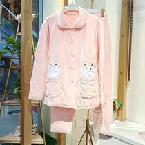 Autumn and winter thickened warm nursing pajamas maternal confinement feeding set 888 cartoon cute cotton home clothing
