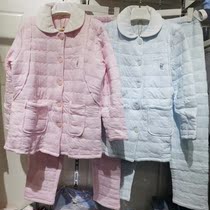 Childrens mother cotton thickened pregnant womens nursing pajamas autumn and winter postpartum feeding Home clothing long sleeve cotton moonwear