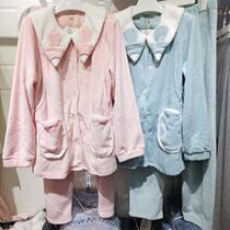 Autumn and winter coral velvet pregnant women nursing pajamas warm velvet feeding Home clothing cute rabbit thick warm Moon Clothing