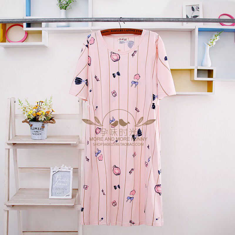 Summer pregnant woman breast-feeding maternity month maternal month Breastfeeding Home Sleeping Dress Up up to 200 catty pure cotton thin