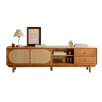 (National subsidy 15%) Visa solid wood TV cabinet retro cherry wood rattan living room floor cabinet solid wood TV cabinet