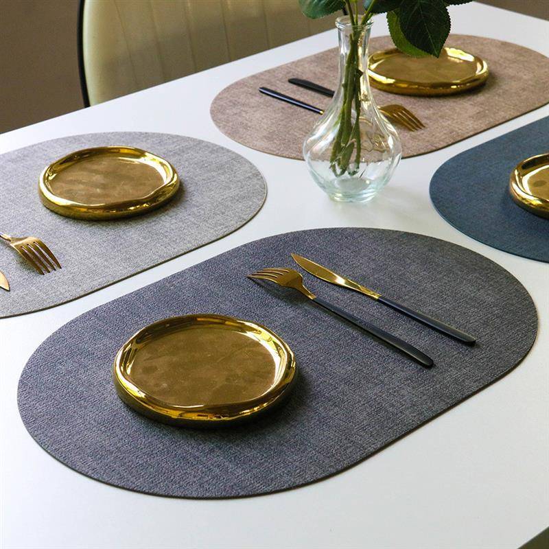 Oval-Shaped Placemat with a High-End Feel, Light Luxury, Waterproof and Oil-Proof, American Retro Style, Western-Style Placemat, Dining Table Mat, Heat Insulation Mat, Plate Mat