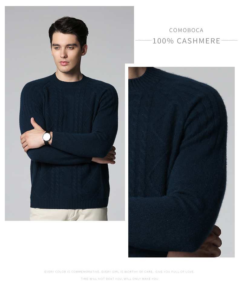 Como Boca mùa đông mới cashmere áo len nam vòng cổ cơ sở dày rắn màu áo len raglan tay áo len