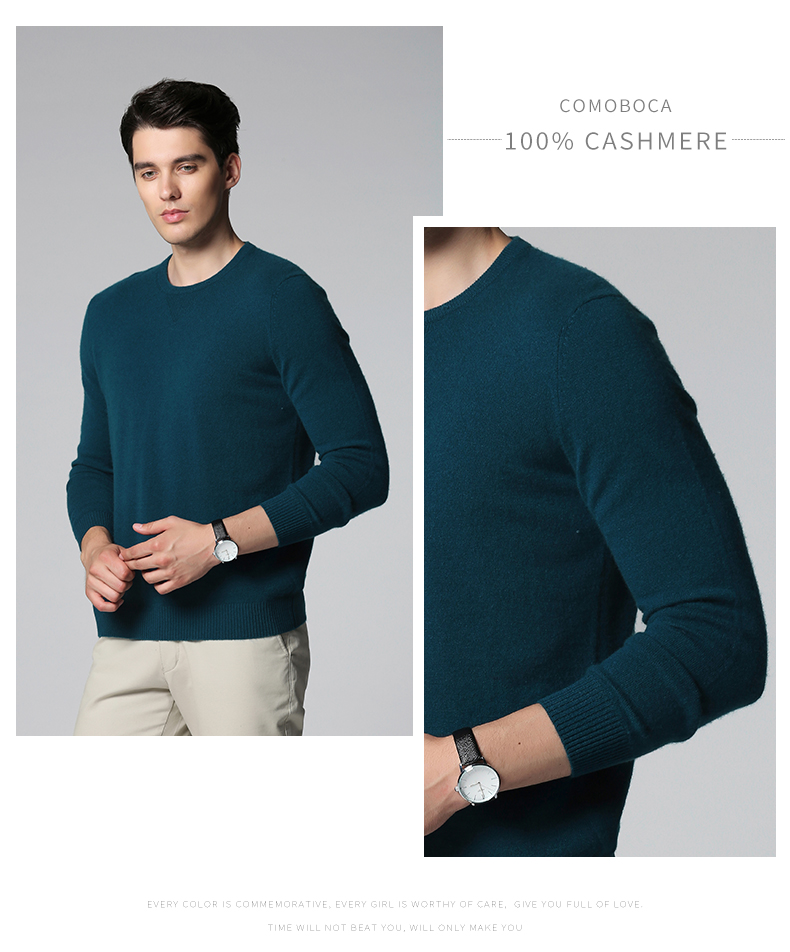 Como Boca mùa xuân mới cashmere áo len nam rắn màu cơ sở vòng cổ áo thun áo len áo len giản dị