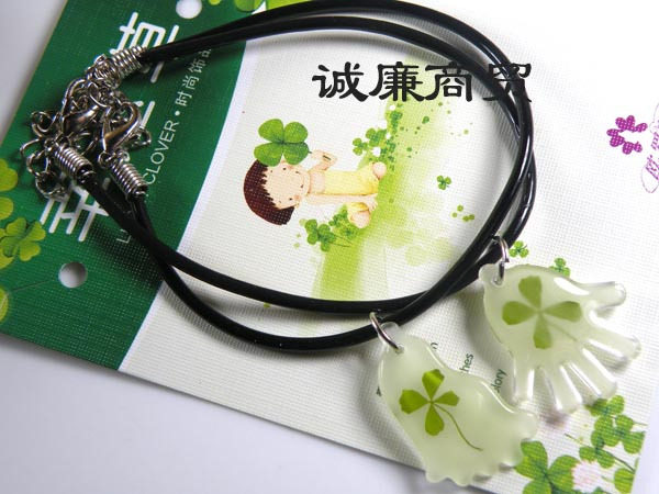 Europa Clover hands and feet couple slim luminous pendant leather rope bracelet OQL30JSY10