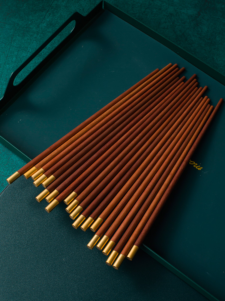 Jingdezhen household high-grade solid wood chicken wing wood alloy mahogany chopsticks 10 pairs of anti-slip mold no paint no wax combination