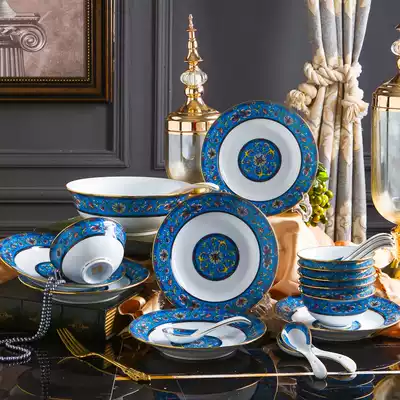 Dish set Household Jingdezhen high-end Chinese high-traditional high-white porcelain enamel tableware bowl and plate combination